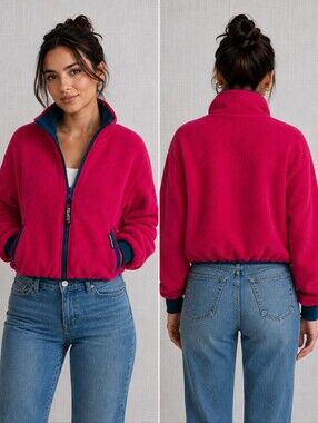 Chuck Roast Polartec Pink Fleece Jacket Teal Trim Short Blouson S/M